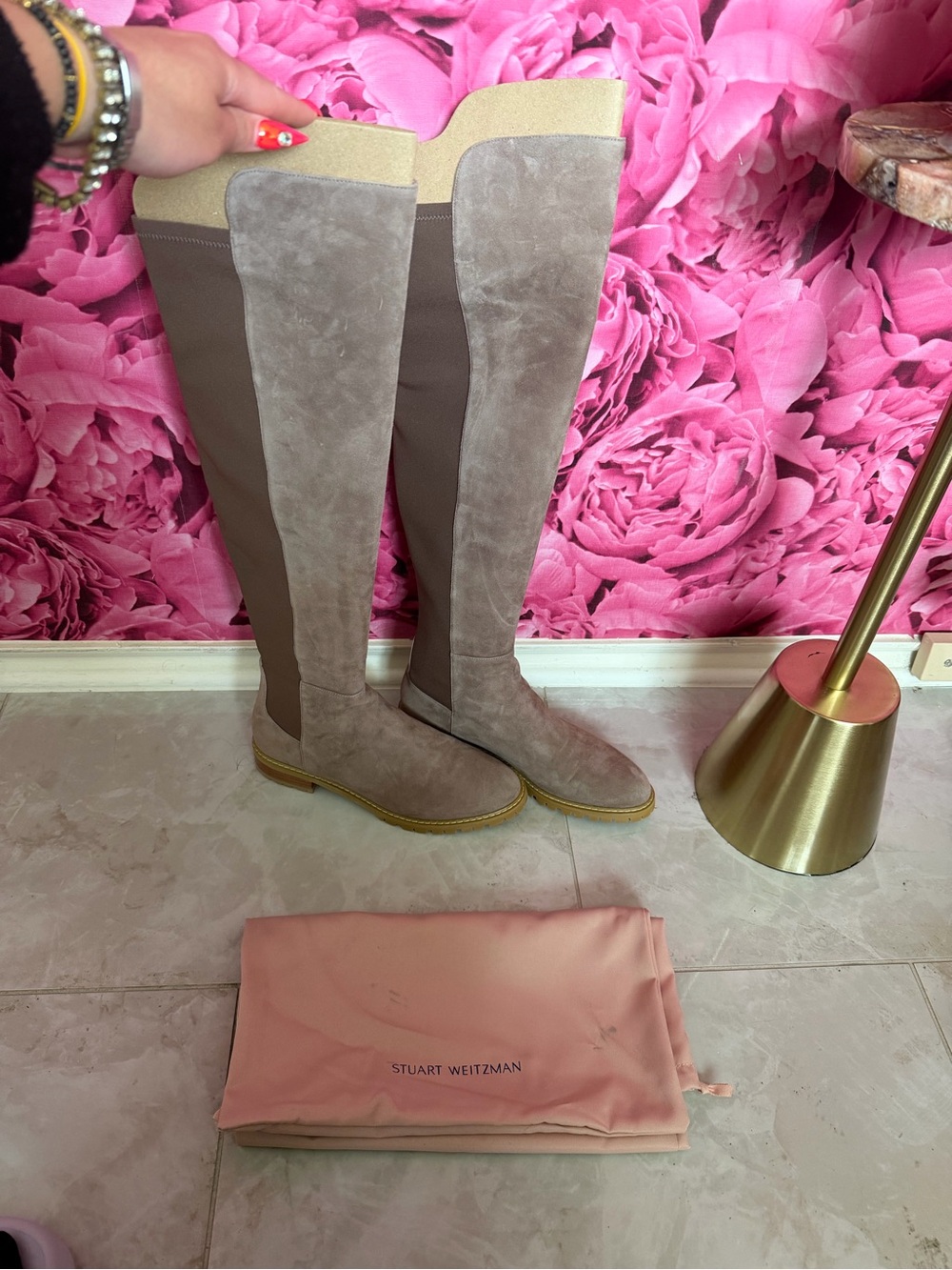 Stuart Weitzman Over-the-Knee Suede City Boots in Taupe- worn once